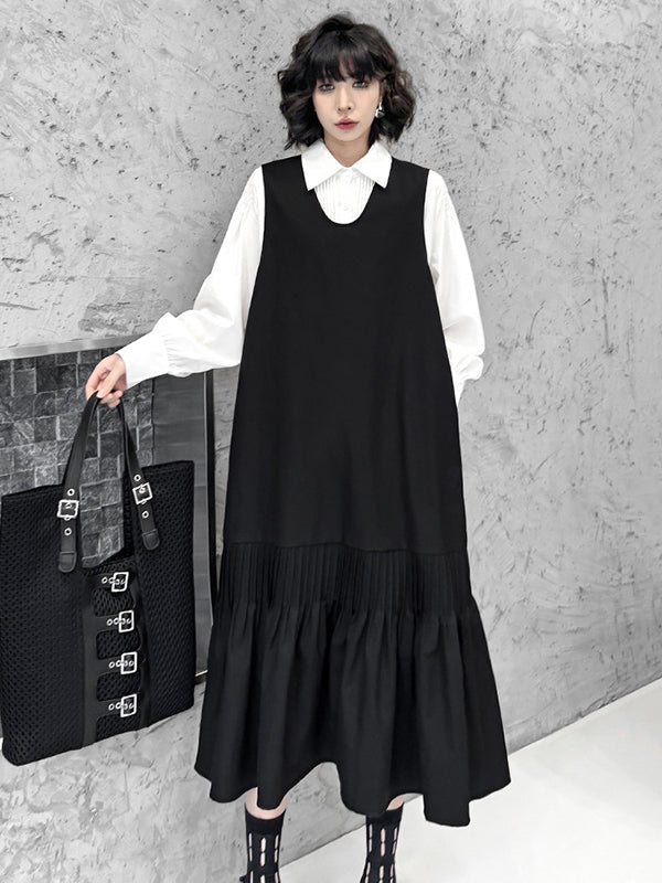 Buttoned Pleated Solid Color Long Sleeves Loose Polo Blouses&Shirts Tops