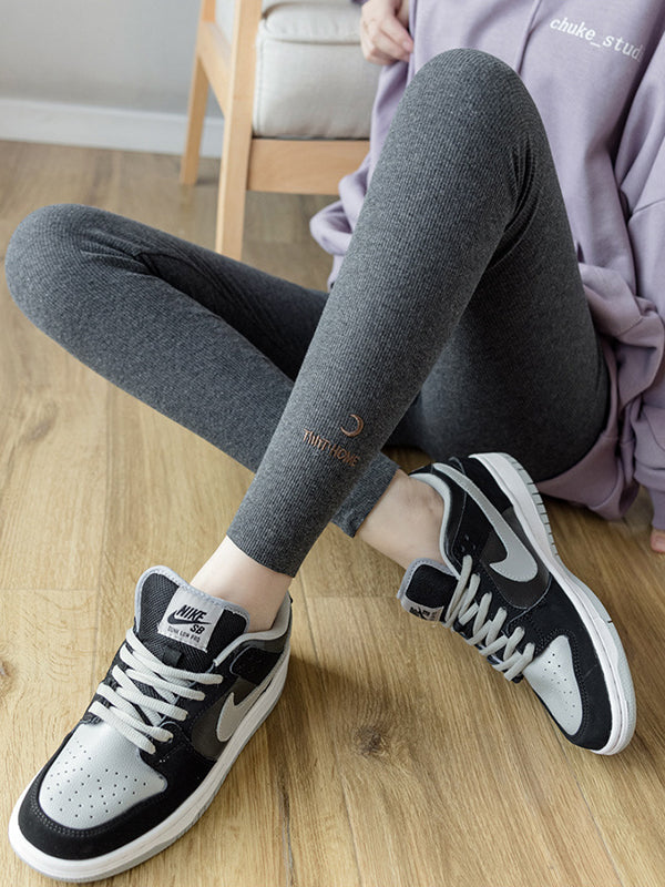 Casual Skinny Leg Letter Print Solid Color Leggings