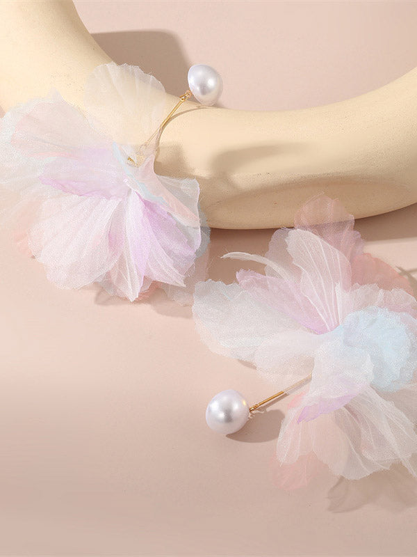 Three-Dimensional Flower Drop Earrings
