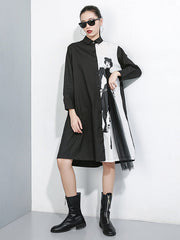 Tide Splicing Characters Print Long Lapel Shirt