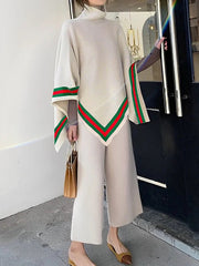 Asymmetric Striped Irregular Clipping Loose High Neck Sweater Tops