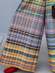 Contrast Color Rainbow Plaid Loose Wide Leg Trousers Casual Pants Bottoms