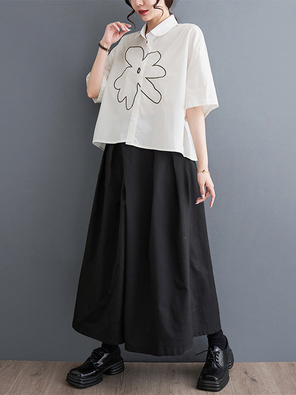 Floral Printed Loose Short Sleeves Lapel Blouses