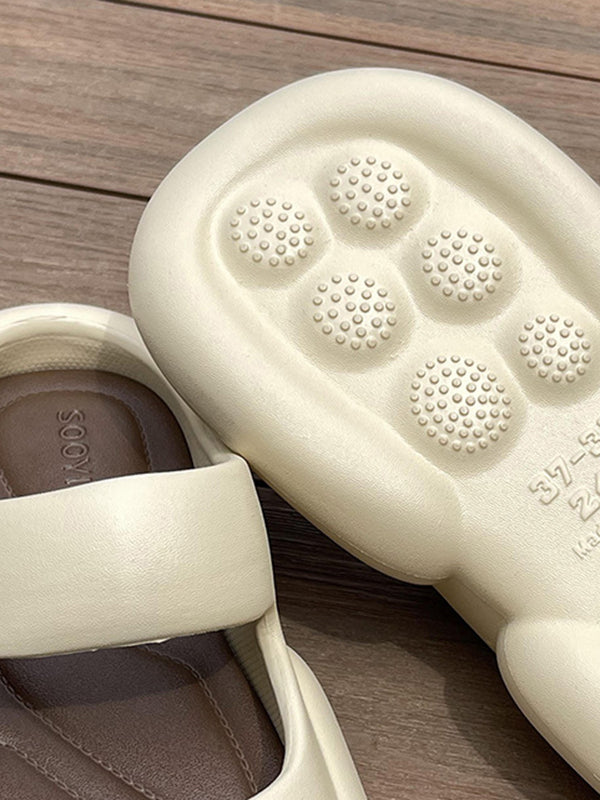 Hollow Round-Toe Solid Color Slider Sandals
