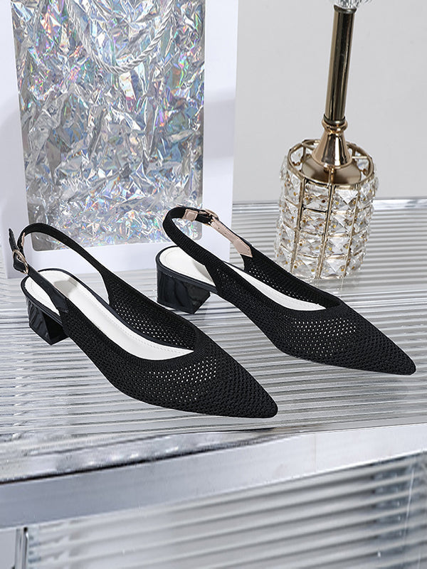 Belt Buckle Hollow Pointed-Toe Split-Joint Slider Sandals Pumps Sandals
