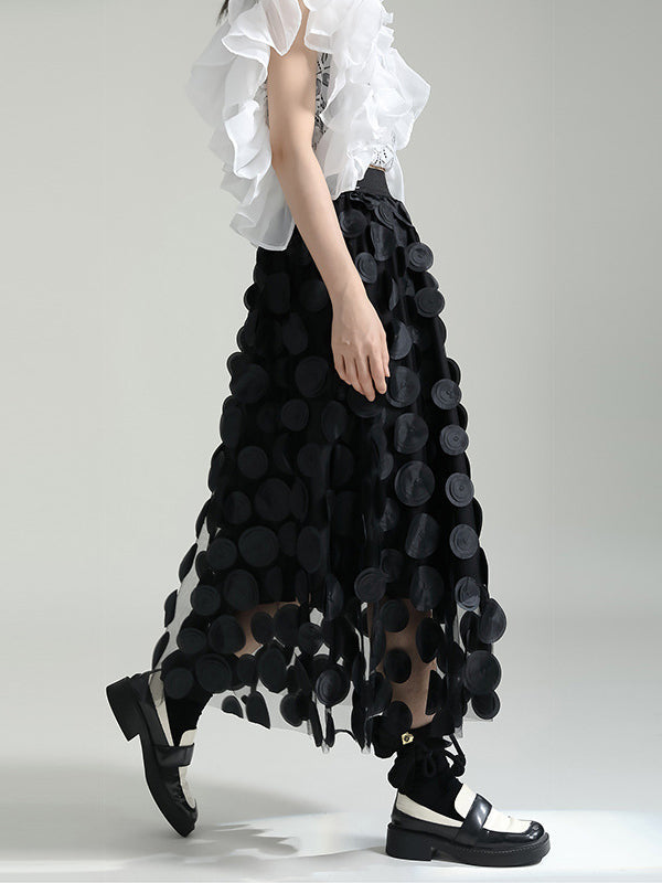 Mesh Polka-Dot Solid Color Split-Joint A-Line High Waisted Skirts Bottoms