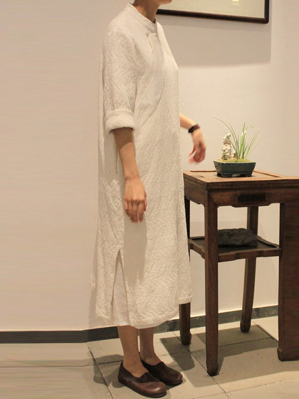 Vintage Jacquard Split-Side Midi Dress Long Cheongsam