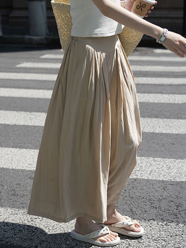 Pleated Solid Color Split-Joint High Waisted Wide Leg Pants