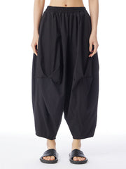 Elasticity Pleated Solid Color Split-Joint Harem Pants Loose Pants Cropped Trousers