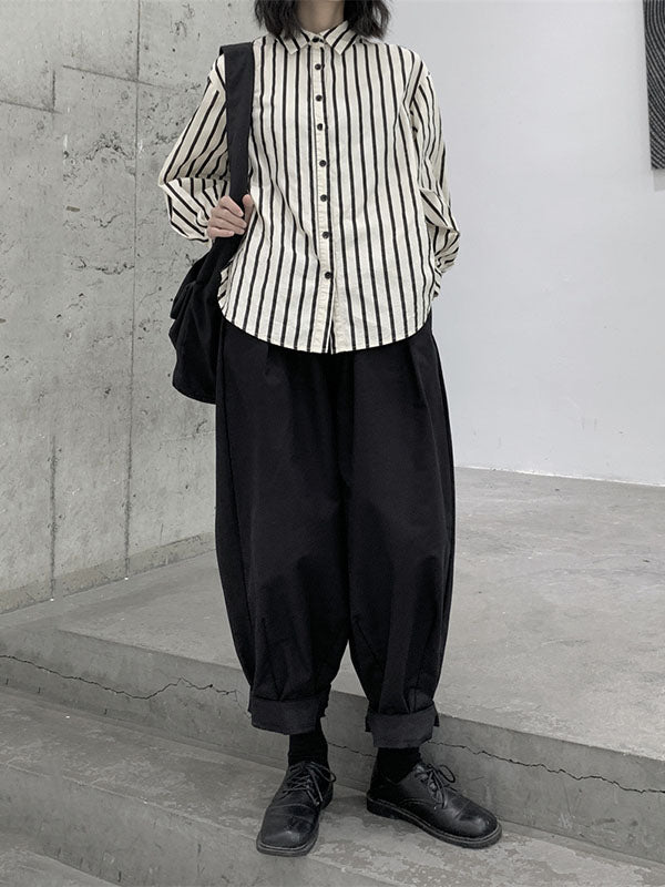 Elasticity High-Waisted Pleated Solid Color Split-Joint Harem Pants Loose Trousers Pants