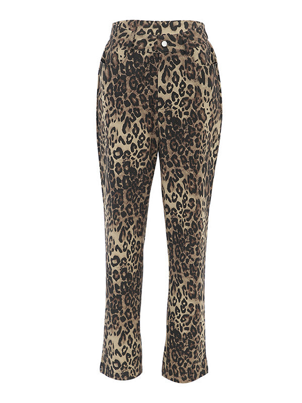 Leopard Pockets High Waisted Trousers Pants
