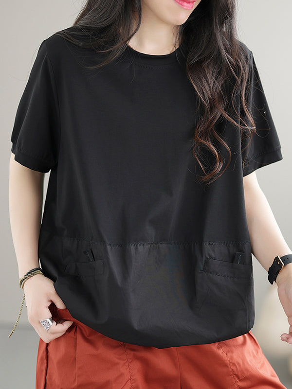Split-Joint Loose Short Sleeves Round-Neck T-Shirts Tops