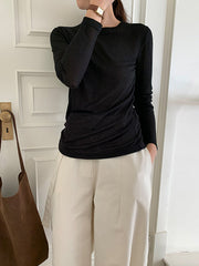 See-Through Solid Color Long Sleeves Skinny Round-Neck T-Shirts