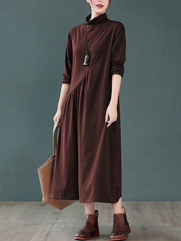 Original Solid High-Neck Knitting Dress