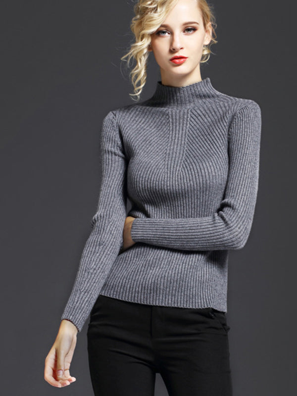7 Colors Simple Knitting Solid Color High-Neck Sweater