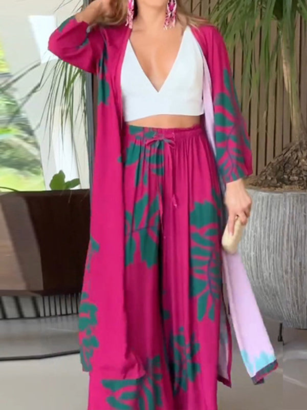 Flower Print Pockets Loose Two Pieces Set Pants Set