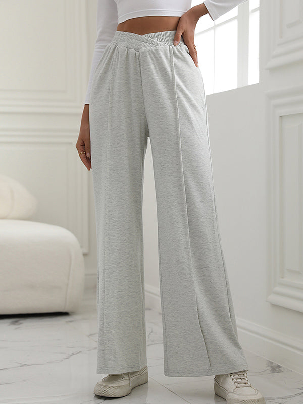 Elasticity Solid Color High Waisted Wide Leg Trousers Pants