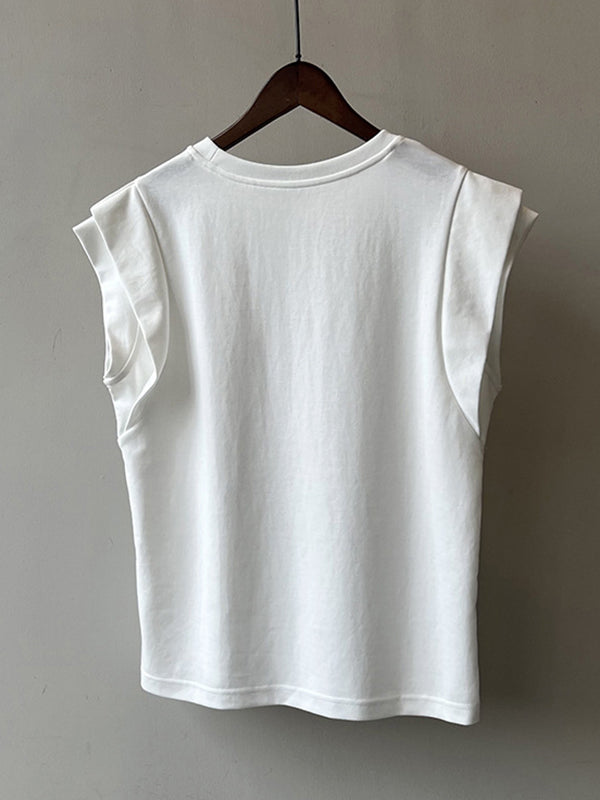 Split-Joint Loose Sleeveless Round-neck T-Shirts Tops