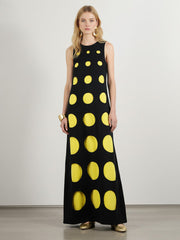 Loose Sleeveless Contrast Color Polka-Dot Split-Joint Round-Neck Maxi Dresses