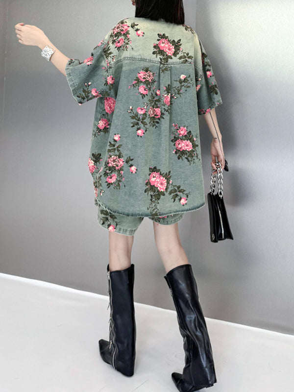 Elasticity Floral Printed Split-Joint Loose Wide Leg Shorts Bottoms