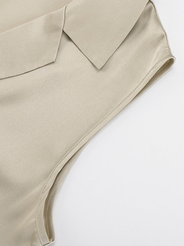 Solid Color Split-Joint Loose Sleeveless Lapel Vest Top
