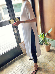 Casual Simple Split-Side Designed Long T-Shirt