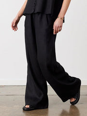 Pockets Solid Color High Waisted Loose Trousers Pants