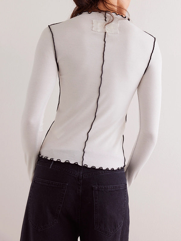 Solid Color Long Sleeves Skinny Round-Neck T-Shirts