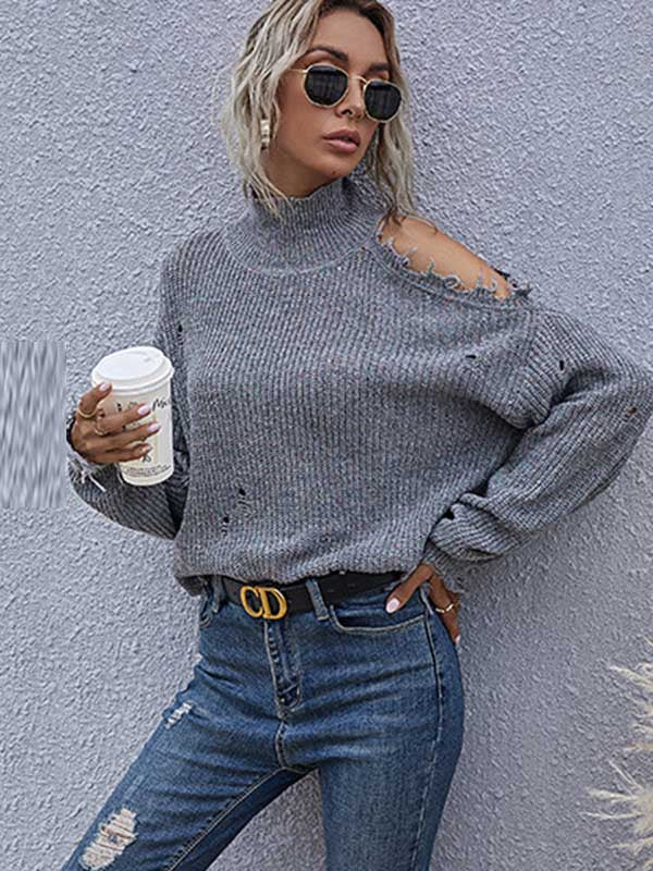 Urban Knitting Loose Hollow High-Neck Sweater