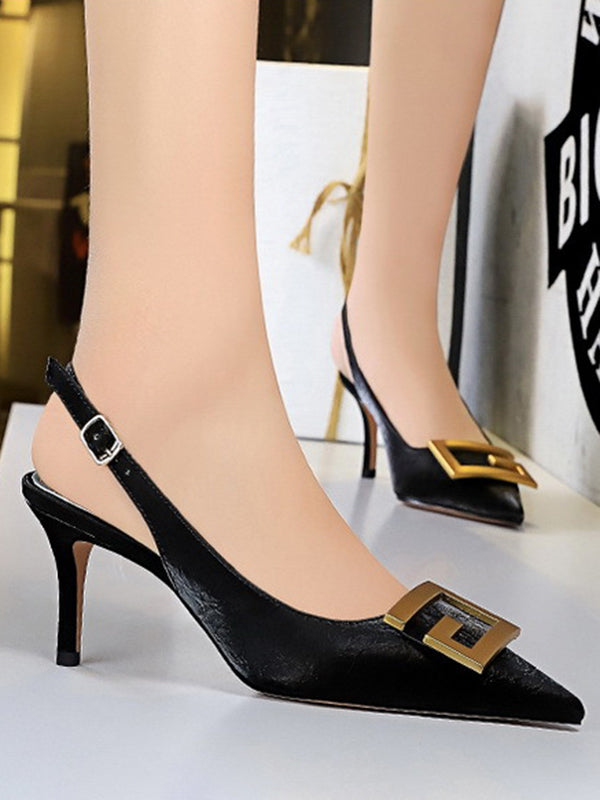 Belt Buckle Pointed-Toe Sling Shoes Pumps