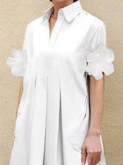 A-Line Loose Pleated Solid Color Split-Joint Lapel Maxi Dresses Shirt Dress