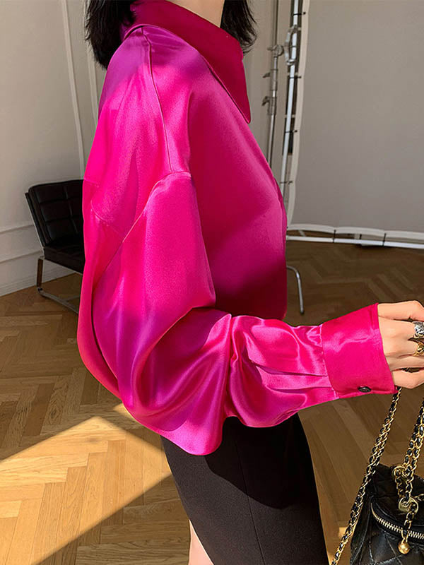 Solid Color Long Sleeves Loose Lapel Shirts Tops