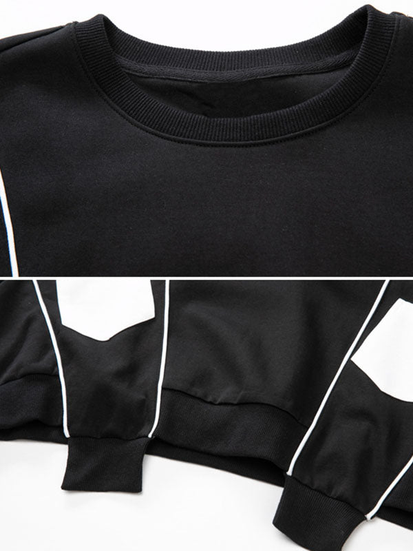 Original Creation Loose Batwing Sleeves Contrast Color Split-Joint Round-Neck Sweatshirt Tops