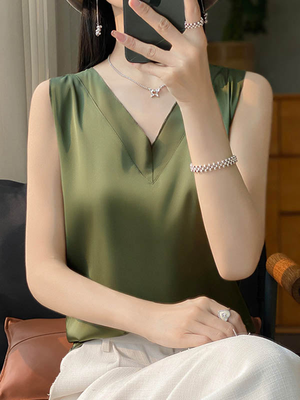 Solid Color Loose Sleeveless V-Neck Vest Top