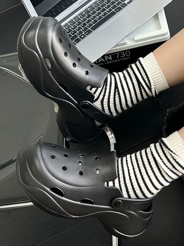 Hollow Round-Toe Solid Color Slippers Sandals Crocs