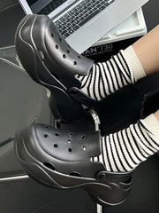 Hollow Round-Toe Solid Color Slippers Sandals Crocs