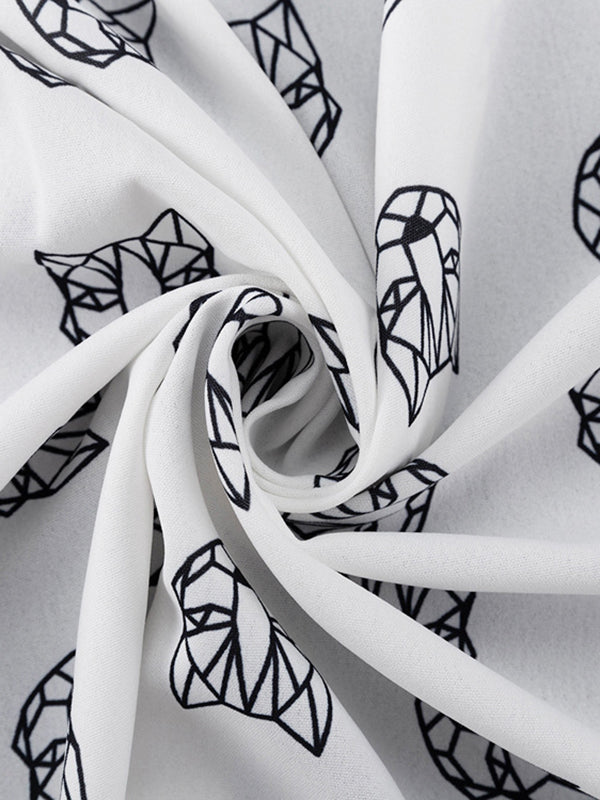 Loose  Printed  Long Sleeves Tied Waist Robes + High-Waisted Short Bottom Robes Pajama Sets