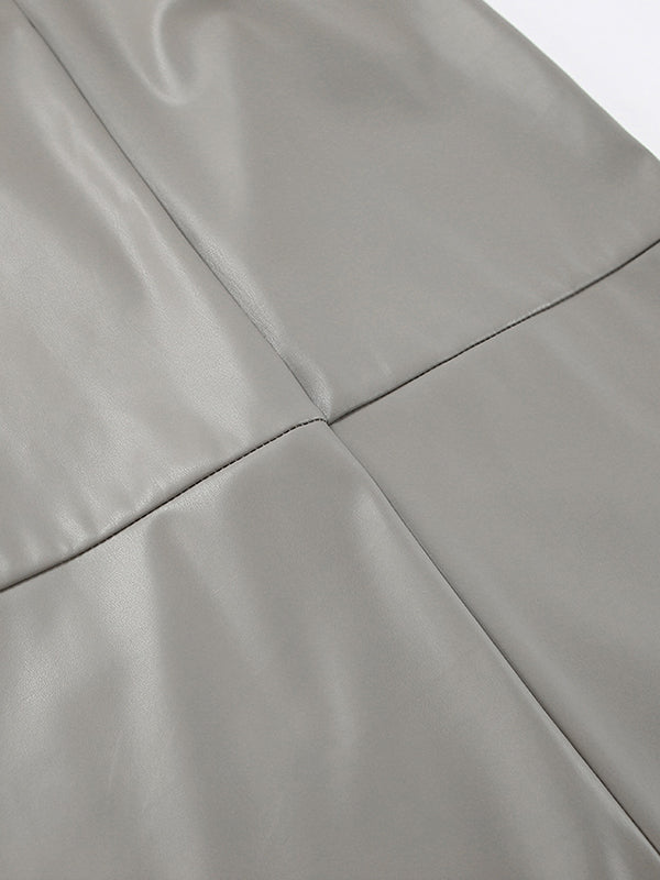 Solid Color Split-Back Split-Joint Skinny PU Skirts