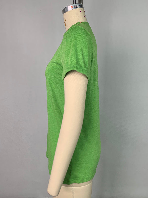 Solid Color Short Sleeves Round-neck T-Shirts Tops
