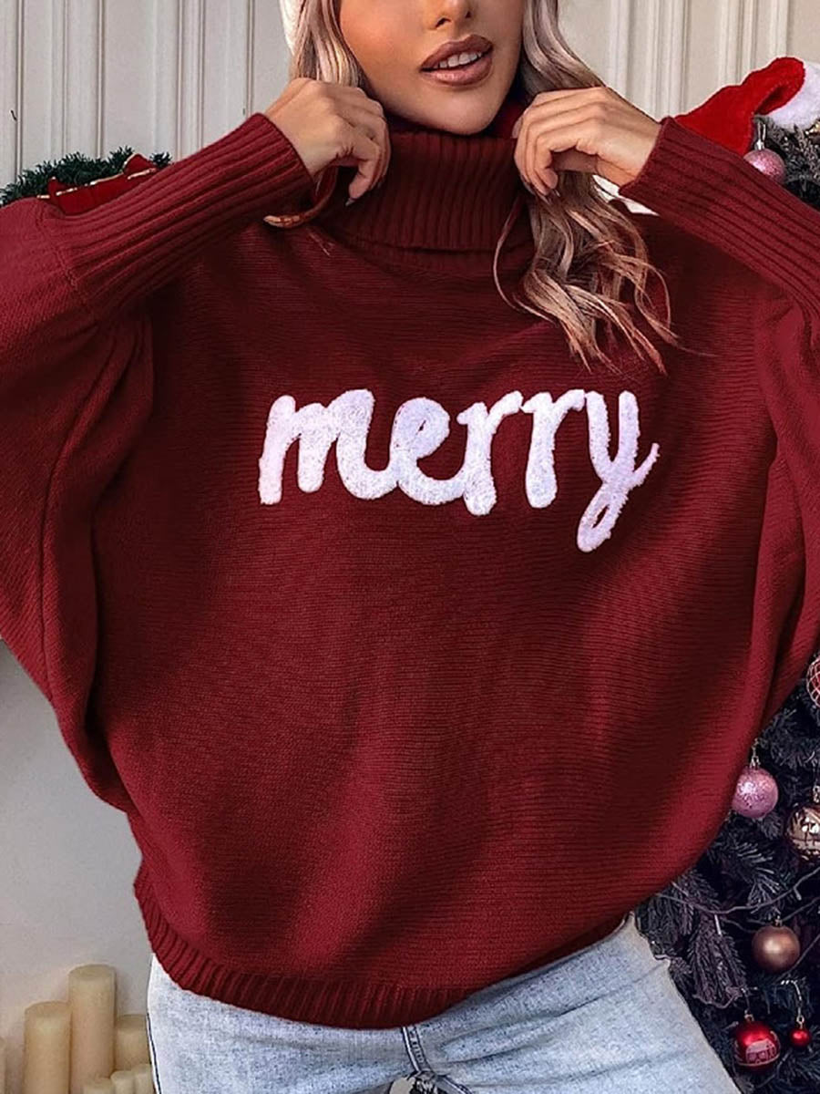 Contrast Color Printed Split-Joint Long Sleeves Loose High Neck Sweater Tops