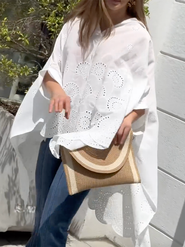 Cap Sleeve Loose Asymmetric Solid Color Lapel Collar Blouses&Shirts Tops