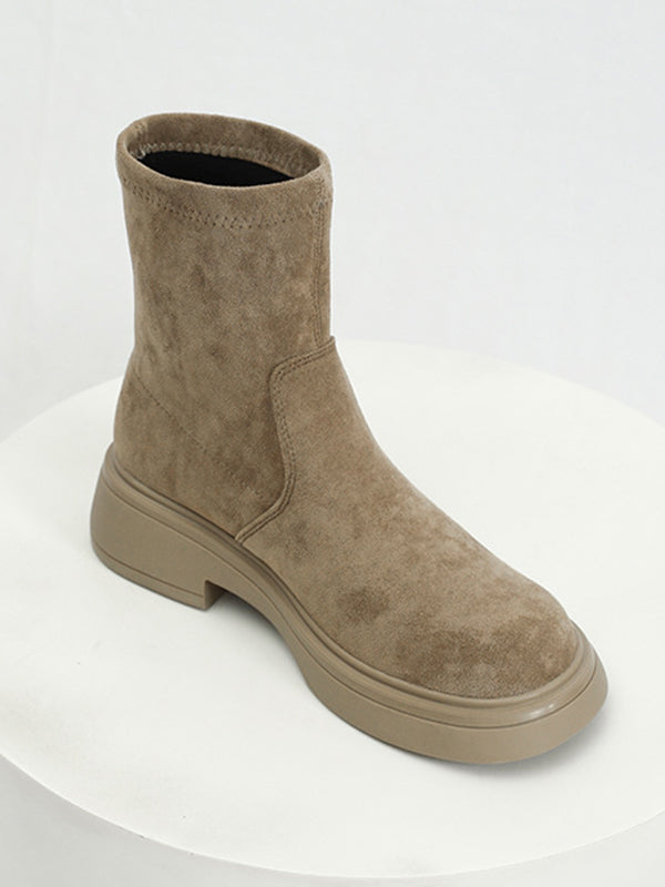 Round-Toe Split-Joint Chunky Shoes Boots