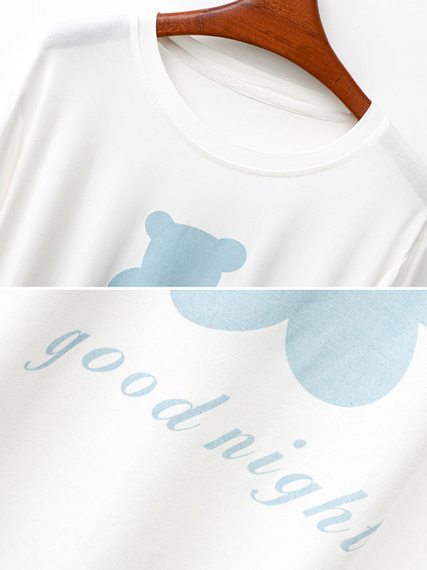 Simple Loose Cartoon Printed Pajamas Two Pieces Set