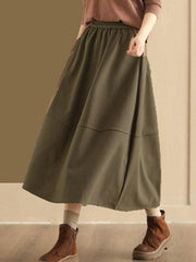 Elasticity Pockets Solid Color A-Line Loose Skirts Bottoms