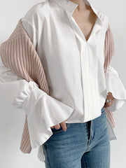 Solid Color Flared Sleeves High-low V-neck Blouses&shirts Tops