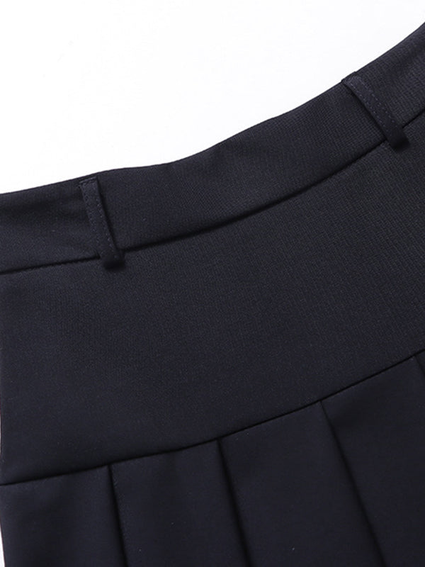 Pleated Solid Color Split-Joint A-Line High Waisted Skirts Bottoms