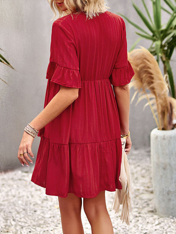 Falbala Loose V-Neck Mini Dresses