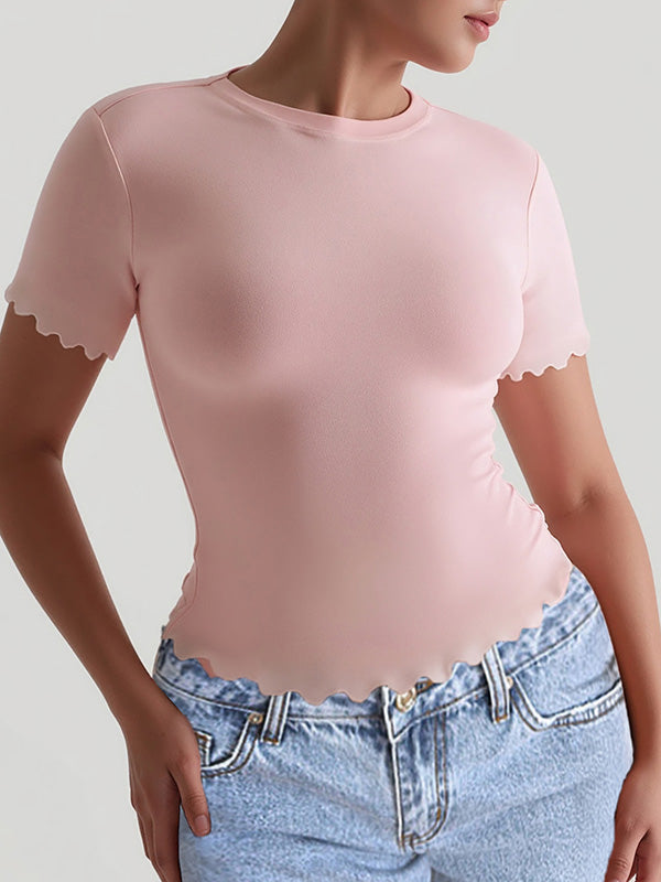 Solid Color Short Sleeves Skinny Round-Neck T-Shirts Tops