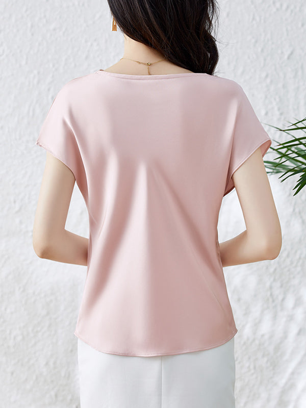 Solid Color Loose Short Sleeves One-Shoulder T-Shirts Tops