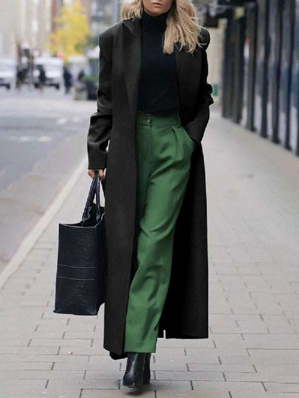 Long Sleeves Solid Color Notched Collar Blazer Coats